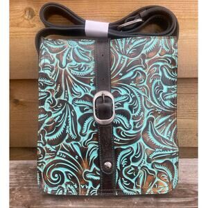 Patricia Nash blue and brown 100% leather crossbody purse